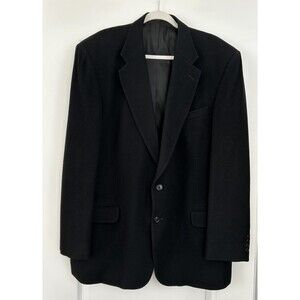 Stafford Camel Hair Blazer Mens Size 46 L Long Jacket Black 2 Button Sport Coat